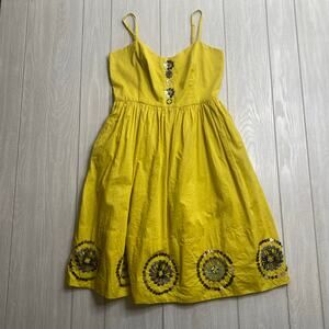 Girl From Savoy Anthropologie Women's Yellow Sun Rays Medallion Sundress Size 8